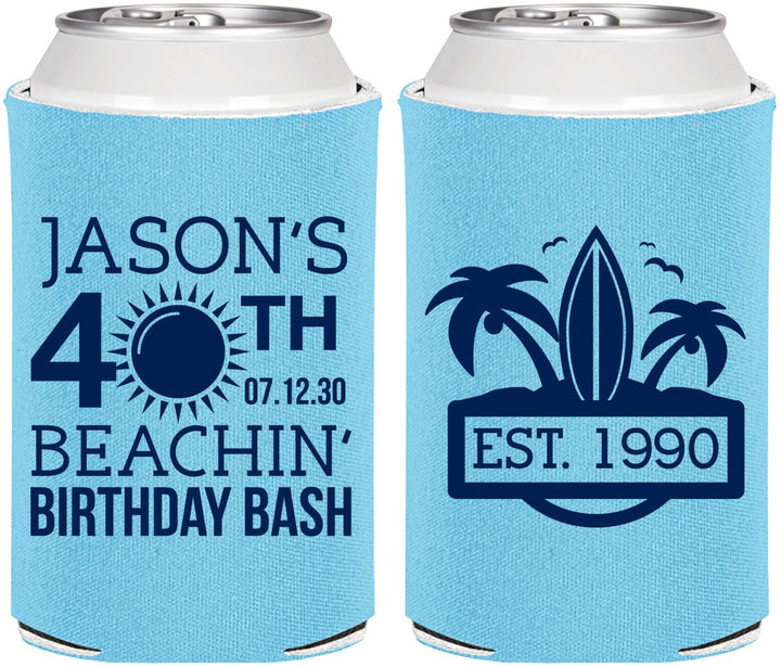 Personalized Birthday Can Coolers - 40th Beach | 20212
