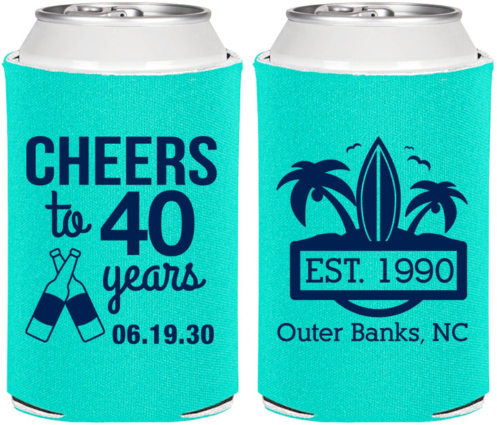 Personalized Birthday Can Coolers - 40th Beach | 20226
