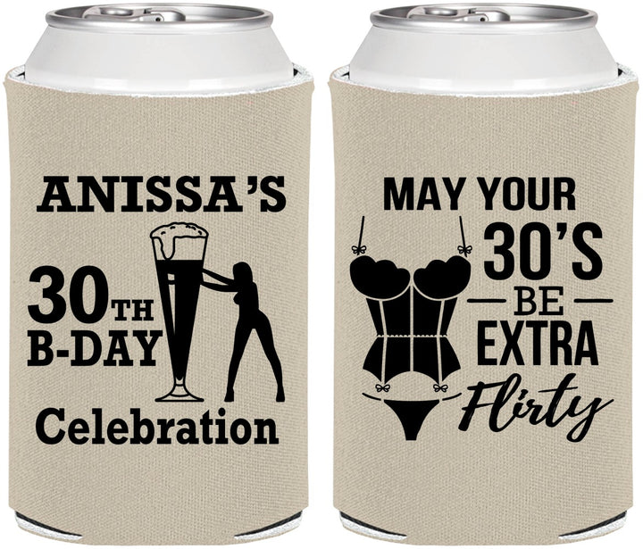 Personalized Birthday Can Coolers - 30th Flirty At Thirty | 20236