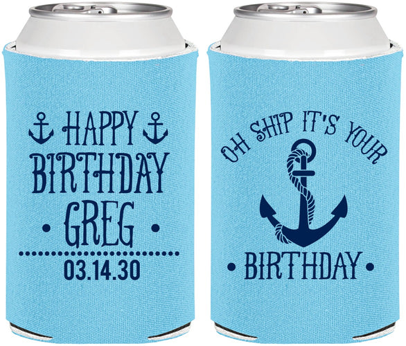 Personalized Birthday Can Coolers - Oh Ship Nautical | 20238