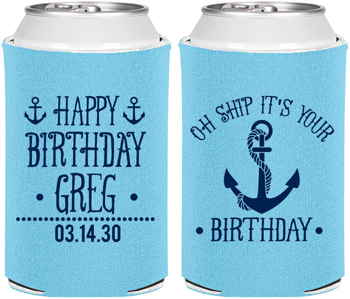 Personalized Birthday Can Coolers - Oh Ship Nautical | 20238