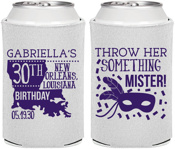 Personalized Birthday Can Coolers - 30th Mardi Gras | 20246