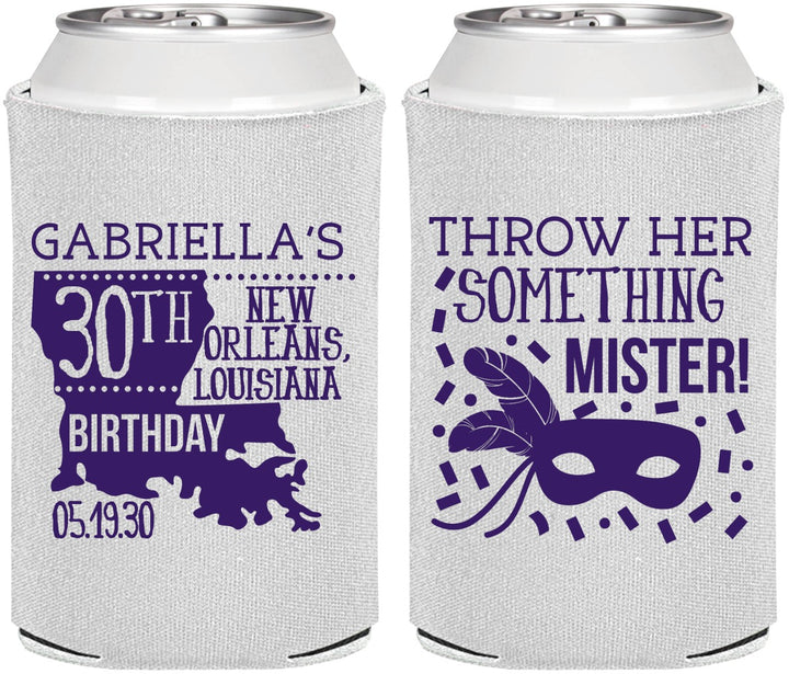 Personalized Birthday Can Coolers - 30th Mardi Gras | 20246