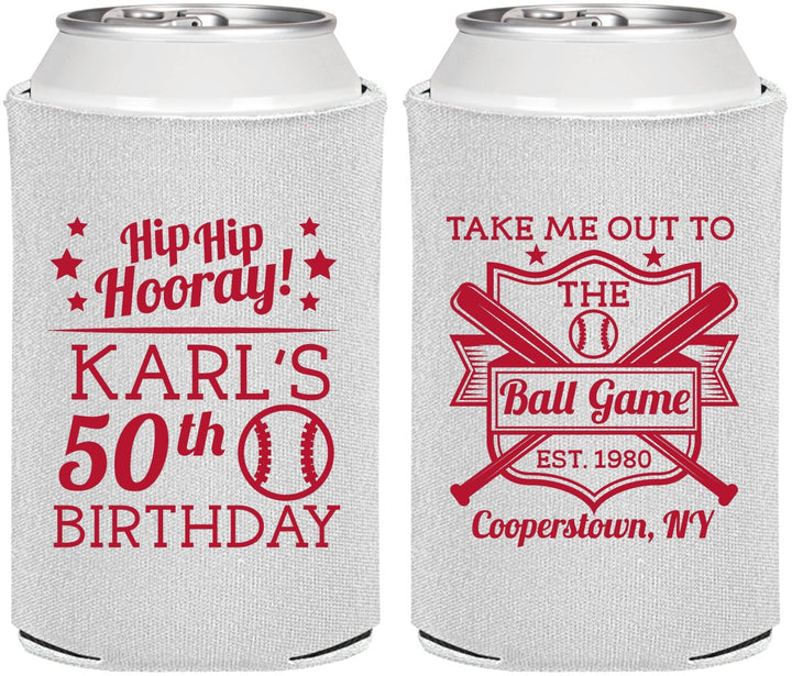 Personalized Birthday Can Coolers - 50th Baseball | 20252