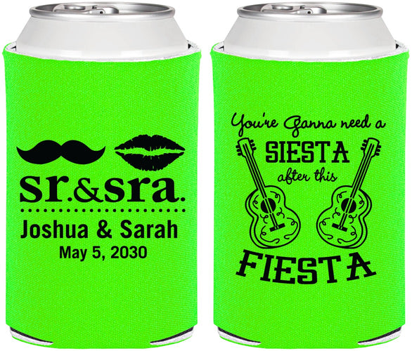 Personalized Wedding Can Coolers - Siesta Fiesta Sr Sra | 208