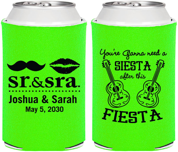 Personalized Wedding Can Coolers - Siesta Fiesta Sr Sra | 208