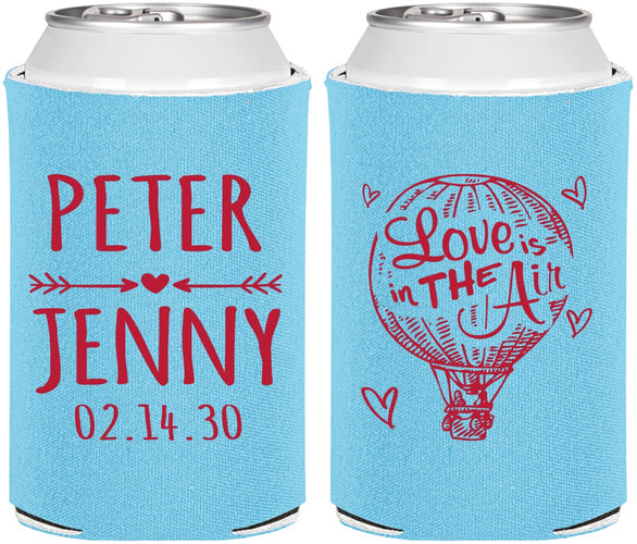 Personalized Wedding Can Coolers - Love In Air Hot Air Balloon | 210