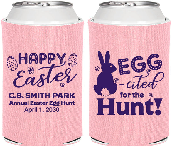 Personalized Easter Can Coolers - Eggcited For Hunt Bunny | 210002