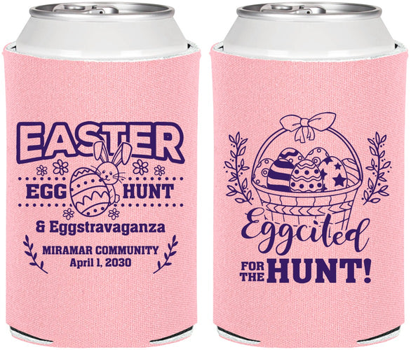 Personalized Easter Can Coolers - Eggcited For Hunt Bunny | 210006