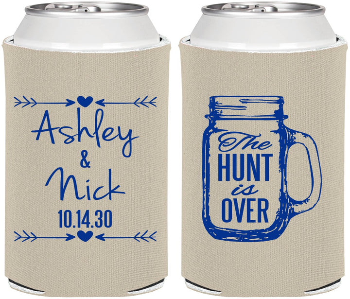 Personalized Wedding Can Coolers - The Hunt Is Over Mason Jar | 211