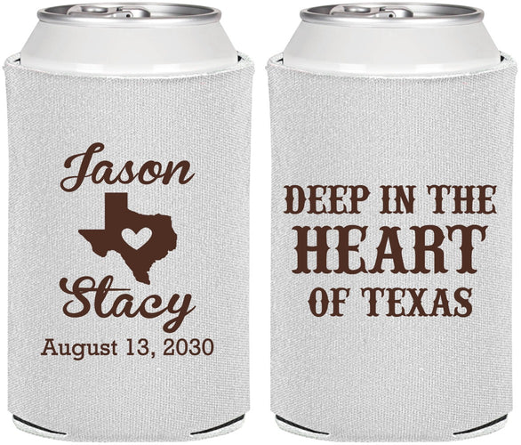 Personalized Wedding Can Coolers - Deep In The Heart Of Texas | 214