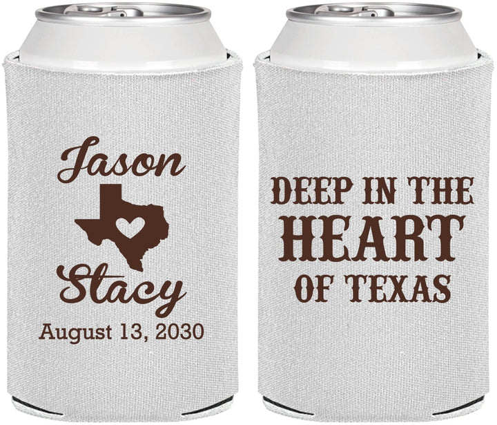 Personalized Wedding Can Coolers - Deep In The Heart Of Texas | 214