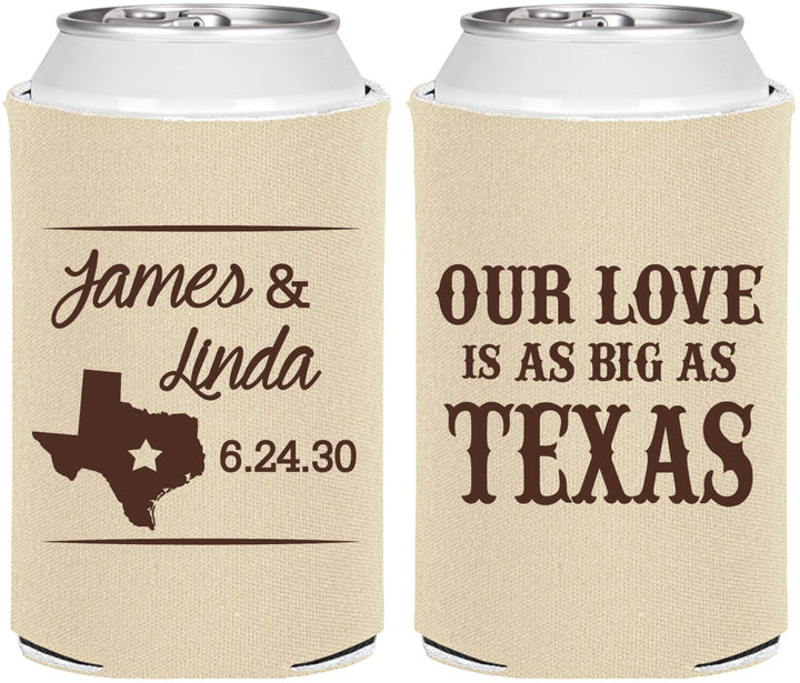 Personalized Wedding Can Coolers - Our Love Is As Big As Texas | 215