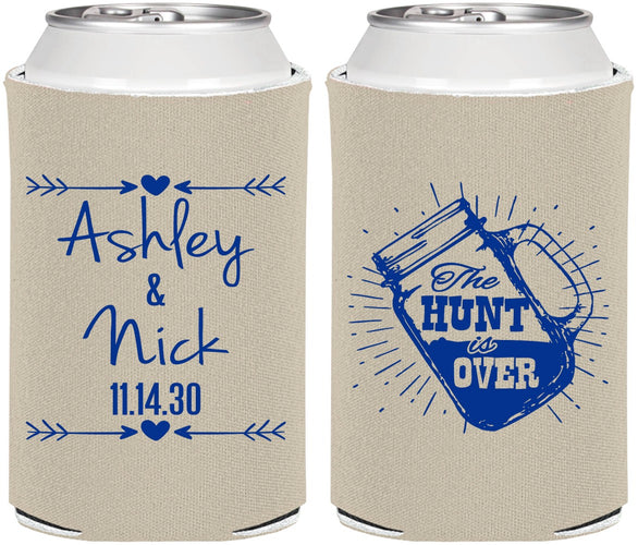 Personalized Wedding Can Coolers - The Hunt Is Over Mason Jar | 218
