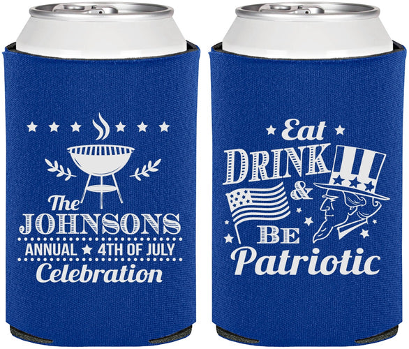 Personalized 4th Of July Can Coolers - Eat Drink Patriotic | 220003