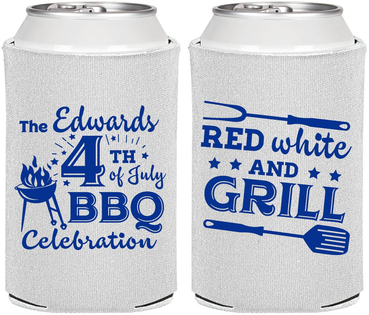 Personalized 4th Of July Can Coolers - Red White Grill | 220005