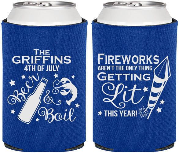 Personalized 4th Of July Can Coolers - Beach Red White Blue | 220019