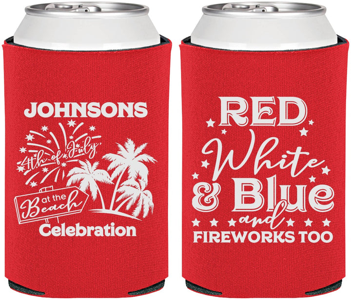 Personalized 4th Of July Can Coolers - Beach Fireworks | 220022