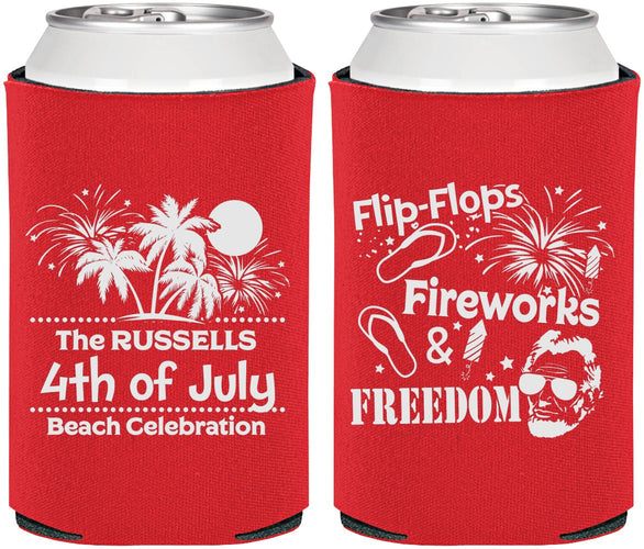 Personalized 4th Of July Can Coolers - Fireworks Beach | 220026