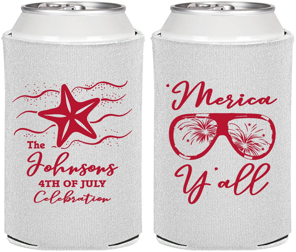 Personalized 4th Of July Can Coolers - Beach Merica Yall | 220028