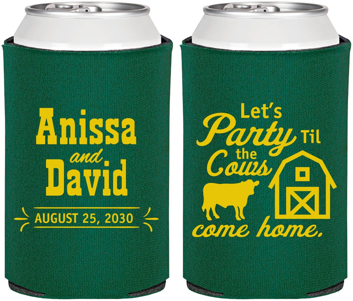 Personalized Wedding Can Coolers - Party Til The Cows Come Home | 222