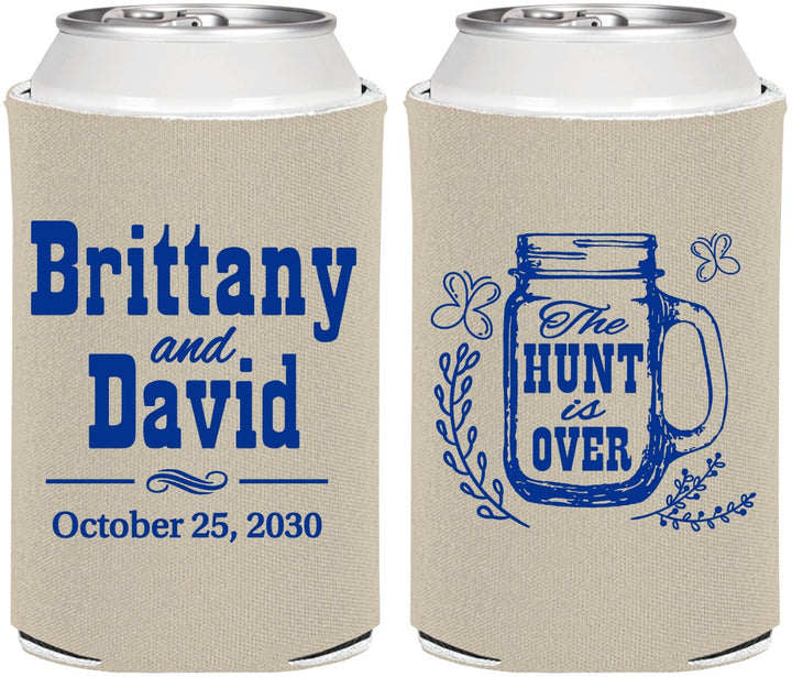 Personalized Wedding Can Coolers - The Hunt Is Over Mason Jar | 223