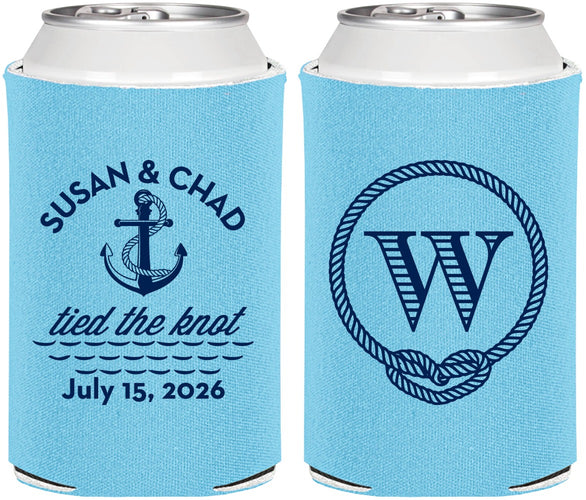 Personalized Wedding Can Coolers - Monogram Nautical | 226
