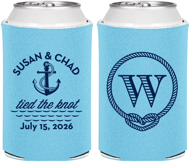 Personalized Wedding Can Coolers - Monogram Nautical | 226