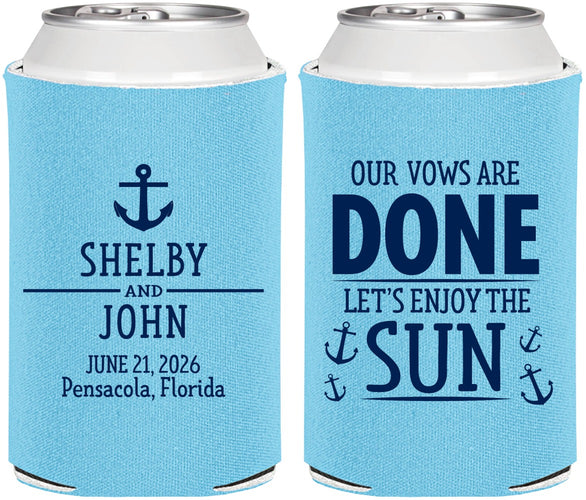 Personalized Wedding Can Coolers - Vows Are Done Nautical | 228