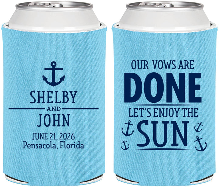 Personalized Wedding Can Coolers - Vows Are Done Nautical | 228