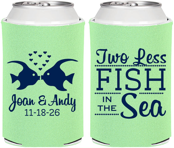 Personalized Wedding Can Coolers - Two Less Fish In The Sea | 231