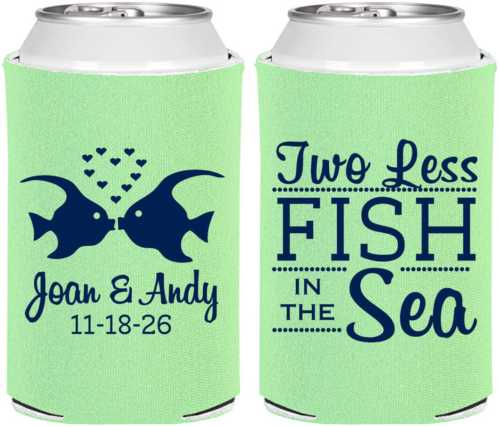 Personalized Wedding Can Coolers - Two Less Fish In The Sea | 231