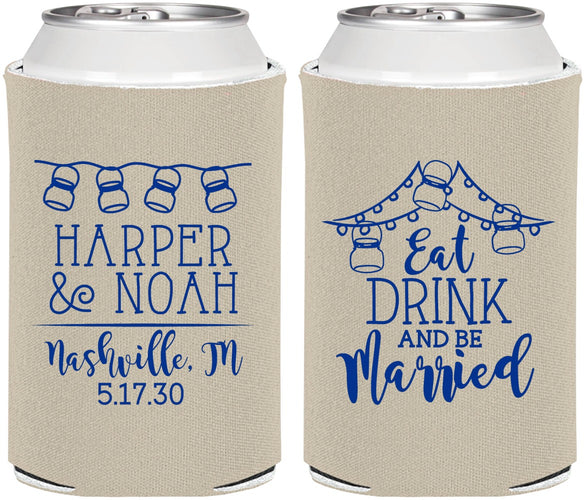 Personalized Wedding Can Coolers - Eat Drink Be Married | 235