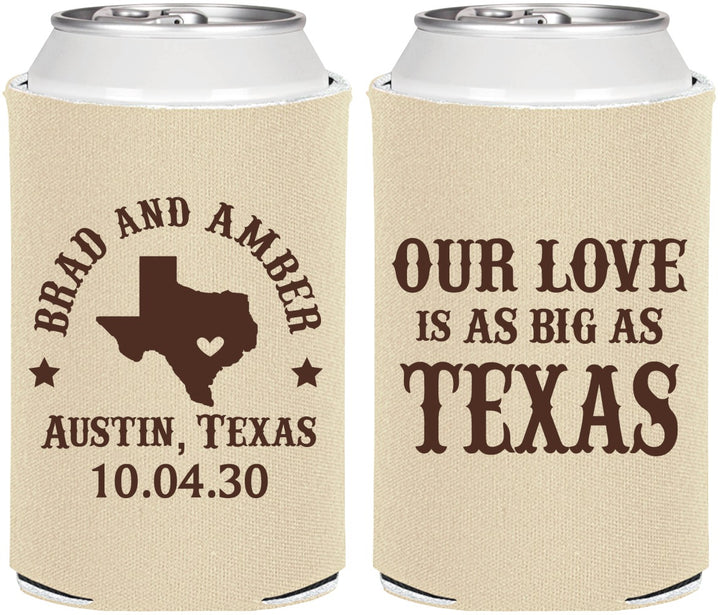 Personalized Wedding Can Coolers - Our Love Is As Big As Texas | 236