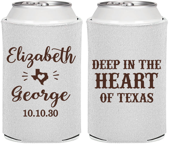 Personalized Wedding Can Coolers - Deep In The Heart Of Texas | 237