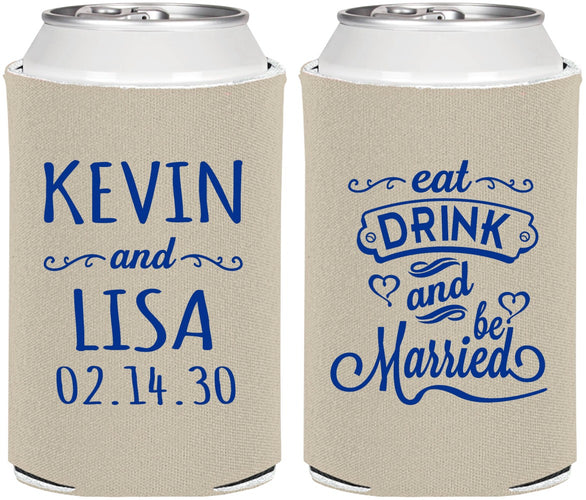 Personalized Wedding Can Coolers - Eat Drink Be Married | 239