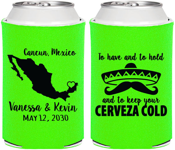 Personalized Wedding Can Coolers - Cerveza Mexico | 241