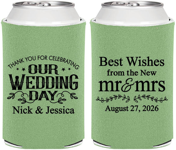 Personalized Wedding Can Coolers - Best Wishes Mr And Mrs | 242
