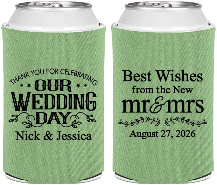 Personalized Wedding Can Coolers - Best Wishes Mr And Mrs | 242