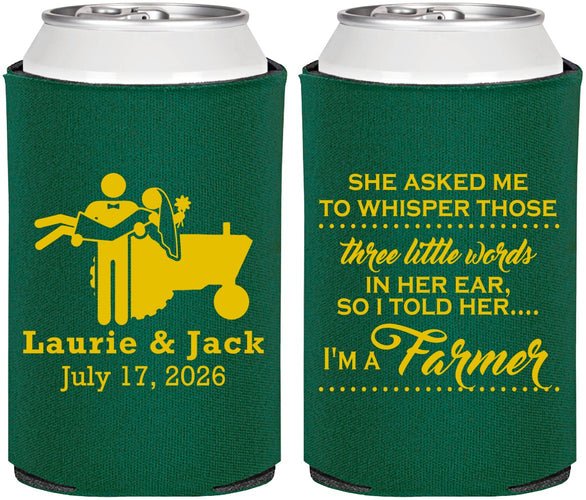 Personalized Wedding Can Coolers - Farmer Tractor | 244