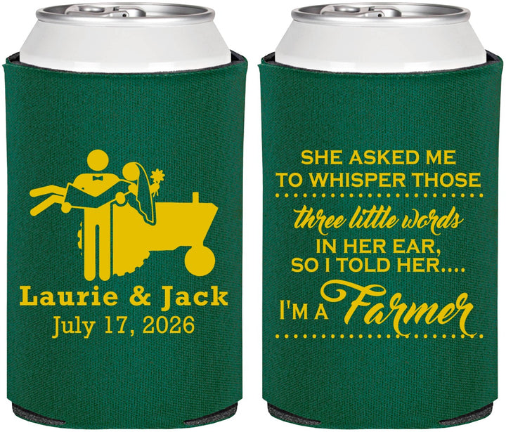 Personalized Wedding Can Coolers - Farmer Tractor | 244