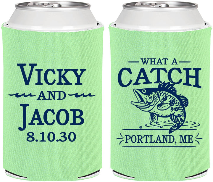 Personalized Wedding Can Coolers - What A Catch Fish | 247