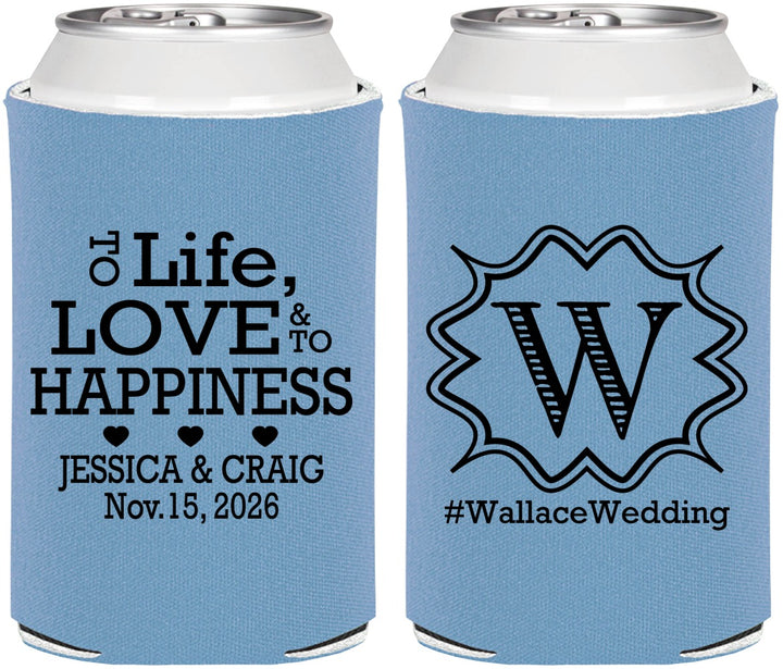 Personalized Wedding Can Coolers - Life Love Happiness | 248