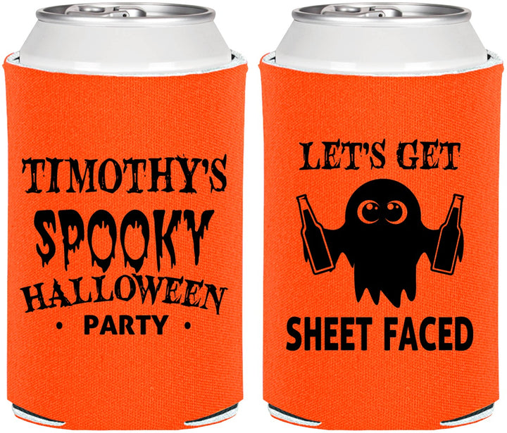 Personalized Halloween Can Coolers - Ghost Sheet Faced | 250044