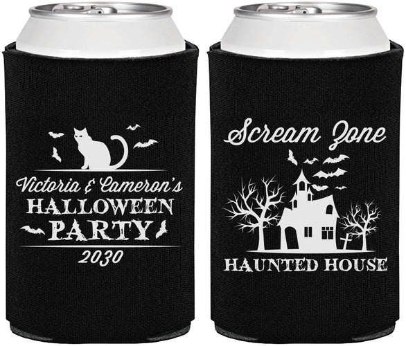 Personalized Halloween Can Coolers - Haunted House | 250071