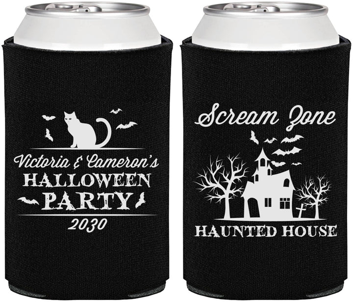 Personalized Halloween Can Coolers - Haunted House | 250071