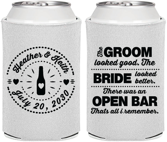 Personalized Wedding Can Coolers - Groom Bride Open Bar | 253