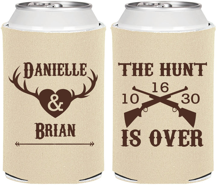 Personalized Wedding Can Coolers - The Hunt Is Ove | 258