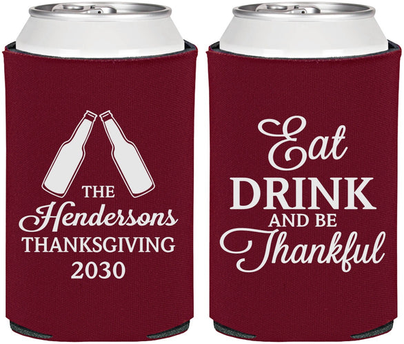 Personalized Thanksgiving Can Coolers - Eat Drink Thankful | 260001