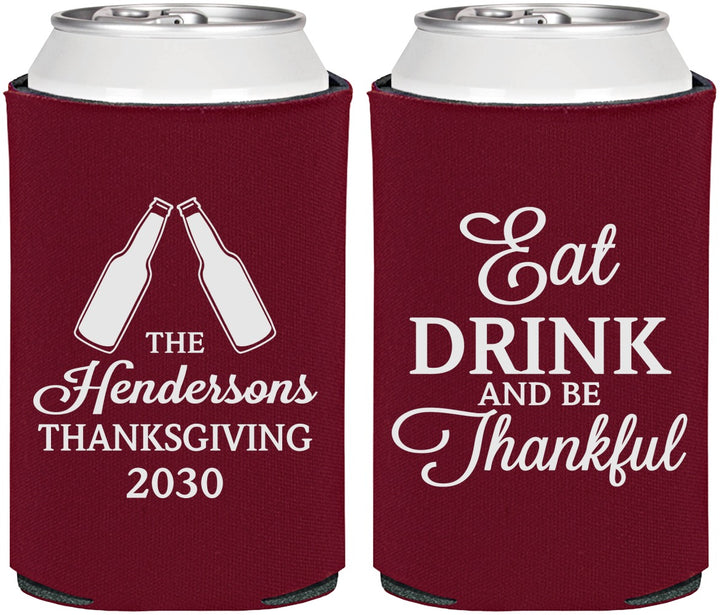 Personalized Thanksgiving Can Coolers - Eat Drink Thankful | 260001